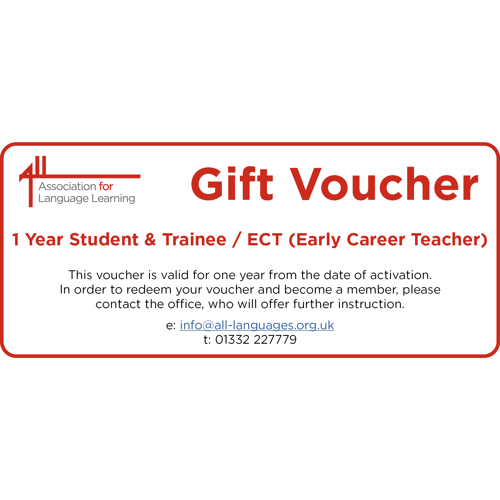 ALL Voucher for one year Student & Trainee / ECT (Early Career Teacher)